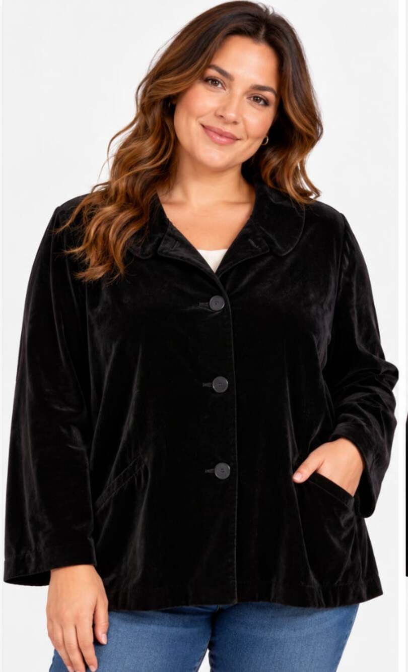 Talbots Woman 24W Black Velvet Jacket Cotton Button Front Plus Size Holiday
